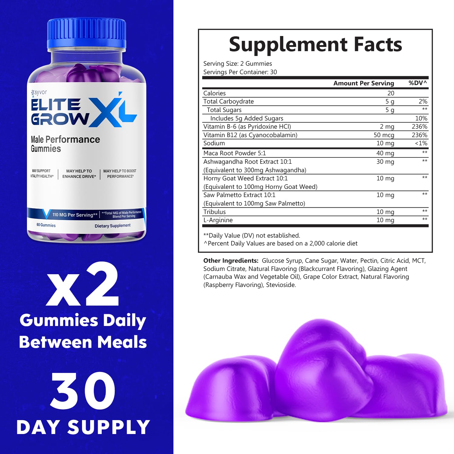 (2 Pack) Elite Grow XL Gummies, Elite GrowXL Maximum Strength Gummy Supplement, Elite Grow X L All Natural Advanced Formula Gummys Chewable Vitamin EliteGrow Delicious Once Daily Gummes (120 Gummies) Syvor Au supplements