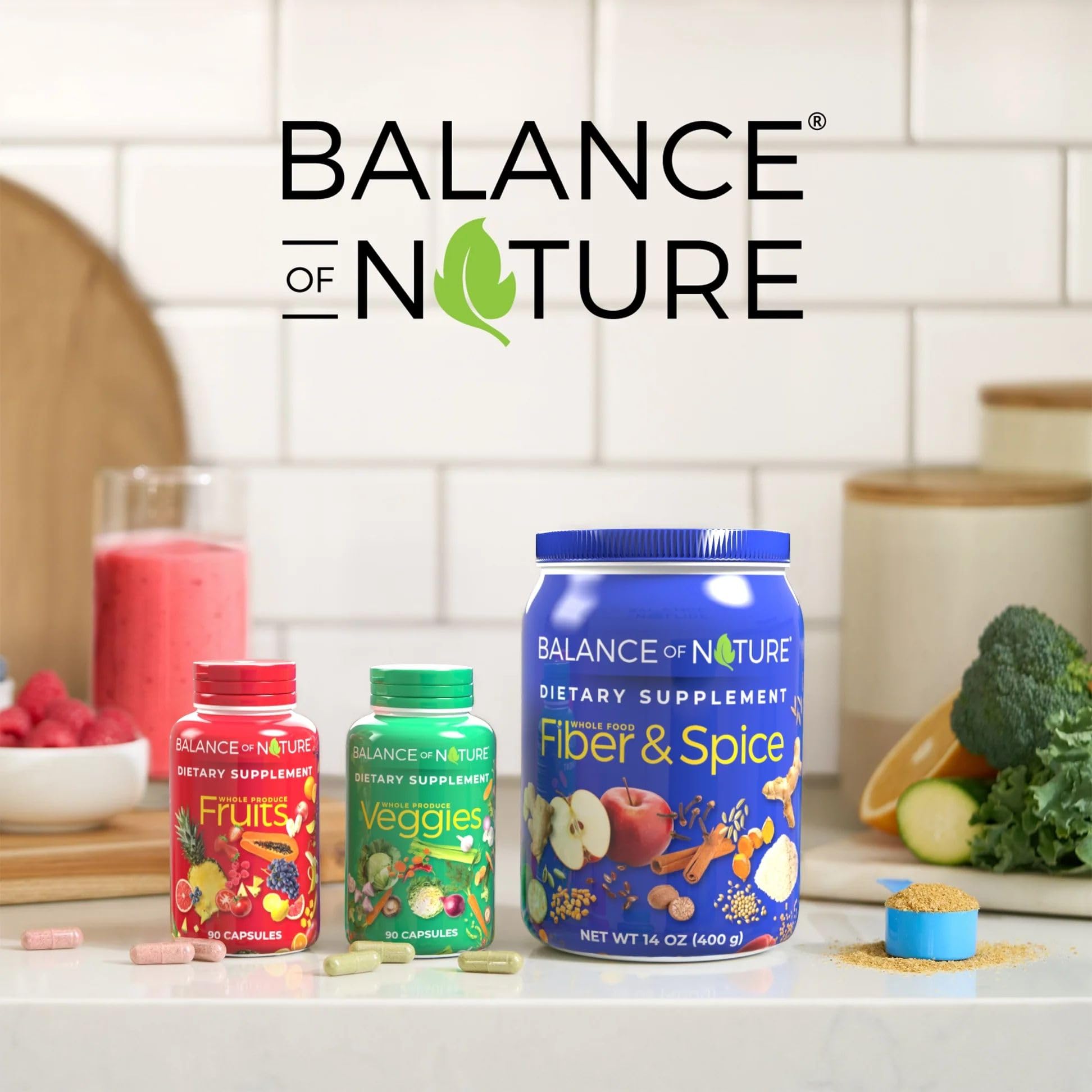 Balance of Nature Fruits & Veggies Supplements - Whole Fruit and Vegetable Ingredients for Women, Men, and Kids - 90 Fruits Capsules, 90 Veggies Capsules - 1 Set Balance of Nature Au supplements