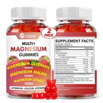 Cofure Triple Magnesium Complex 900 mg, Magnesium Glycinate, Citrate, Malate with Potassium, Calcium, Vitamin B6 for Calm & Sleep - Vegan, Non-GMO, Gluten Free - 120 Raspberry Gummies for Adults Cofure Au supplements