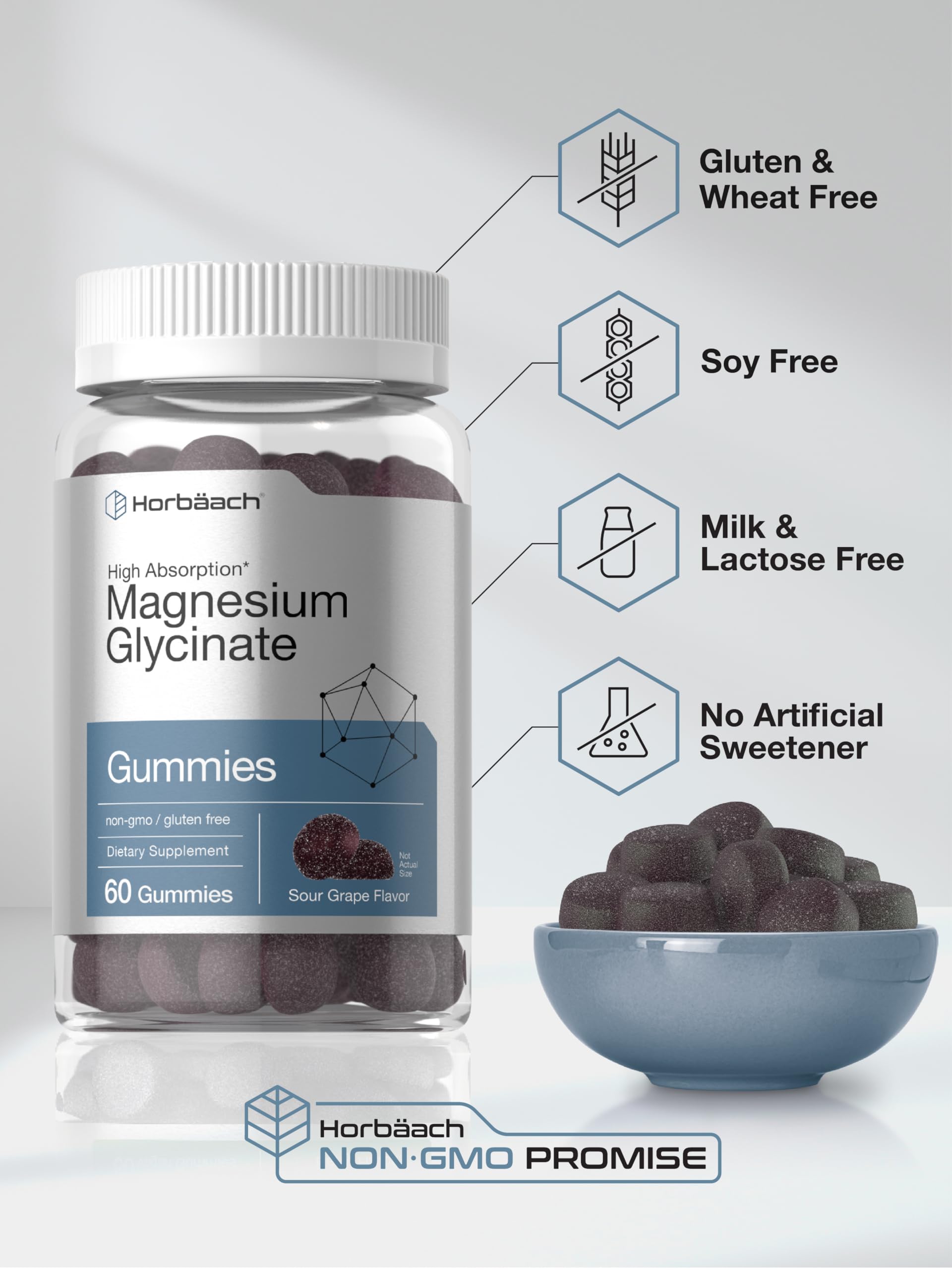 Horbäach Magnesium Glycinate Gummies | 60 Count | Sour Grape Flavor | High Absorption | Vegan, Non-GMO, Gluten Free Horbäach Au supplements
