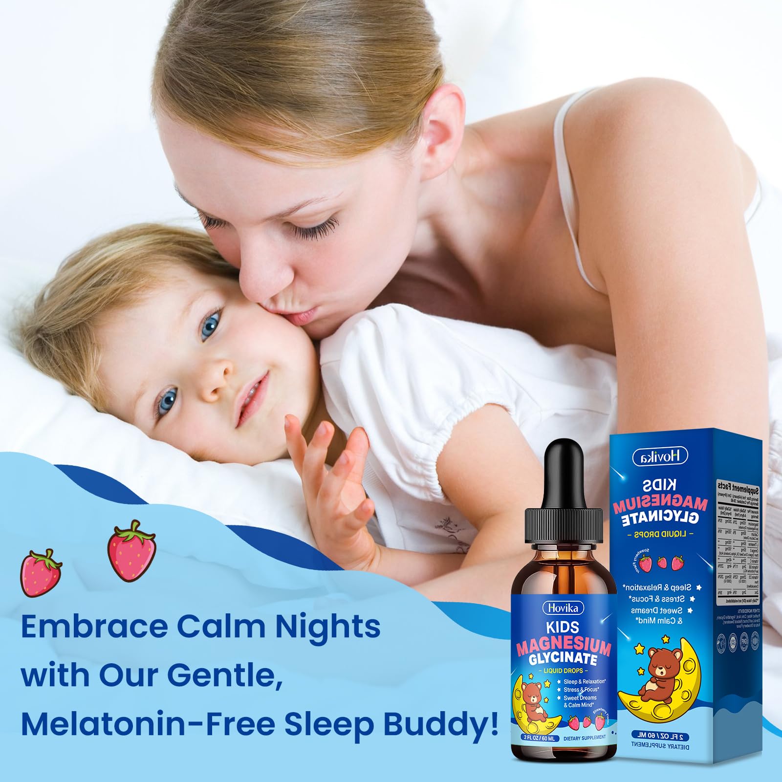 Magnesium Glycinate Liquid for Kids - with L-Theanine Omega-3, Vitamin B6, D3, Zinc - Kids Magnesium Drops for Sleep, Relaxation, Calm & Focus - 2 Fl Oz, Strawberry Flavor Hovika Au supplements