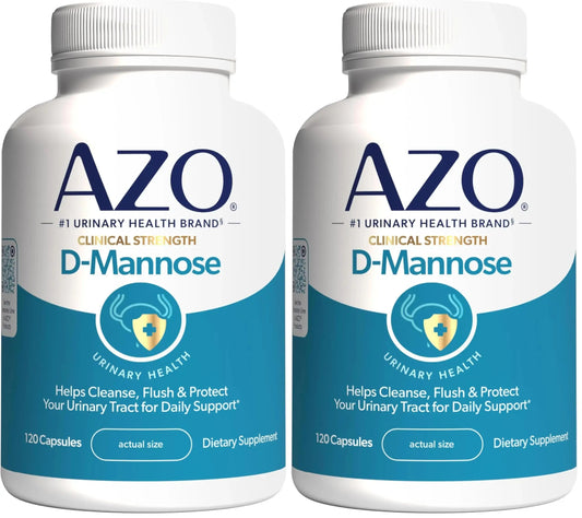AZO D Mannose Urinary Tract Health, Cleanse, Flush & Protect The Urinary Tract, No.1 Pharmacist Recommended Brand, Clinical Strength, Non-GMO, 120 Count (Pack of 2) AZOAU supplements