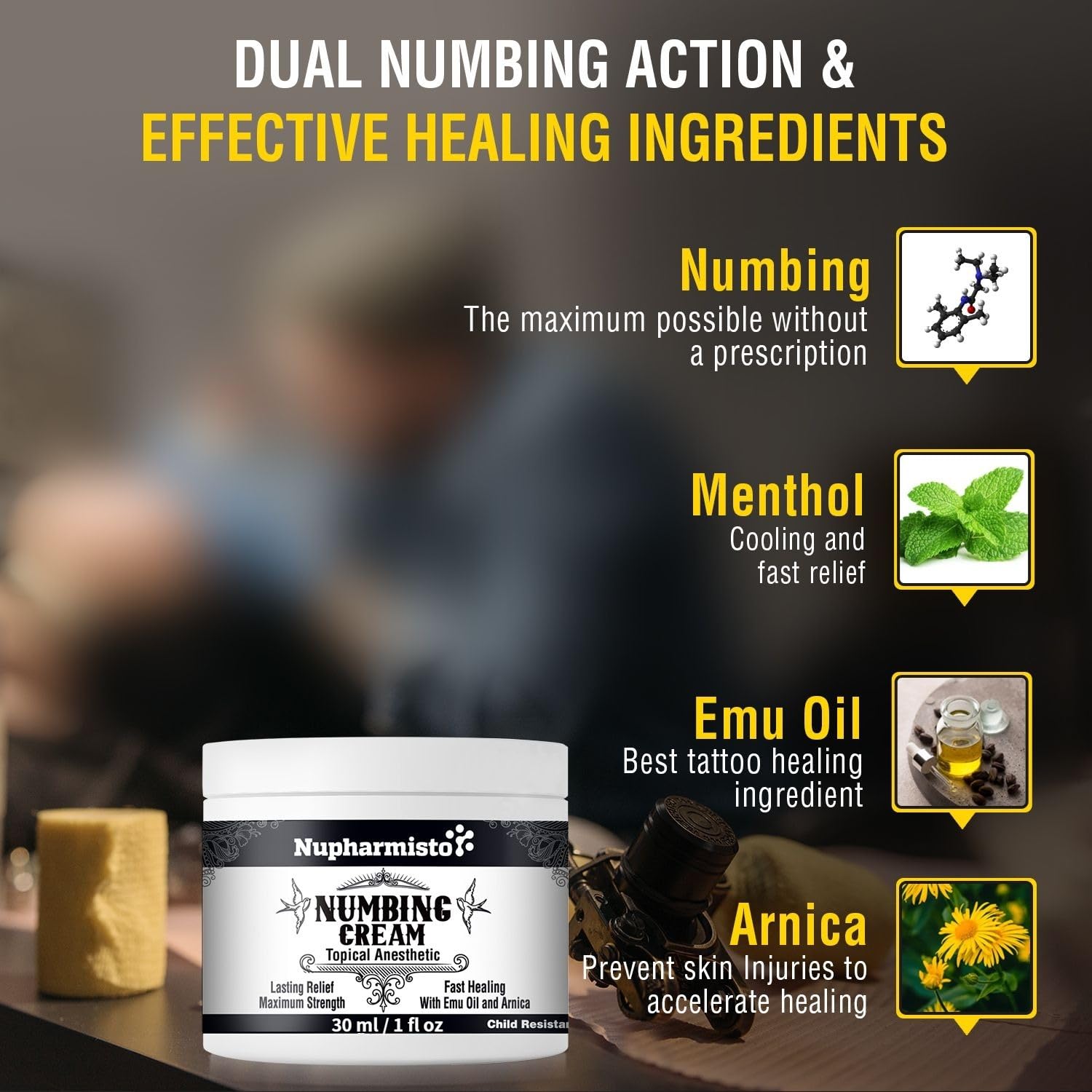 Nupharmisto Numbing Cream Maximum Strength : Long Lasting Numbing Cream with 5X Numbing - Emu Oil and Arnica 30 ml / 1 fl oz Nupharmisto Au supplements