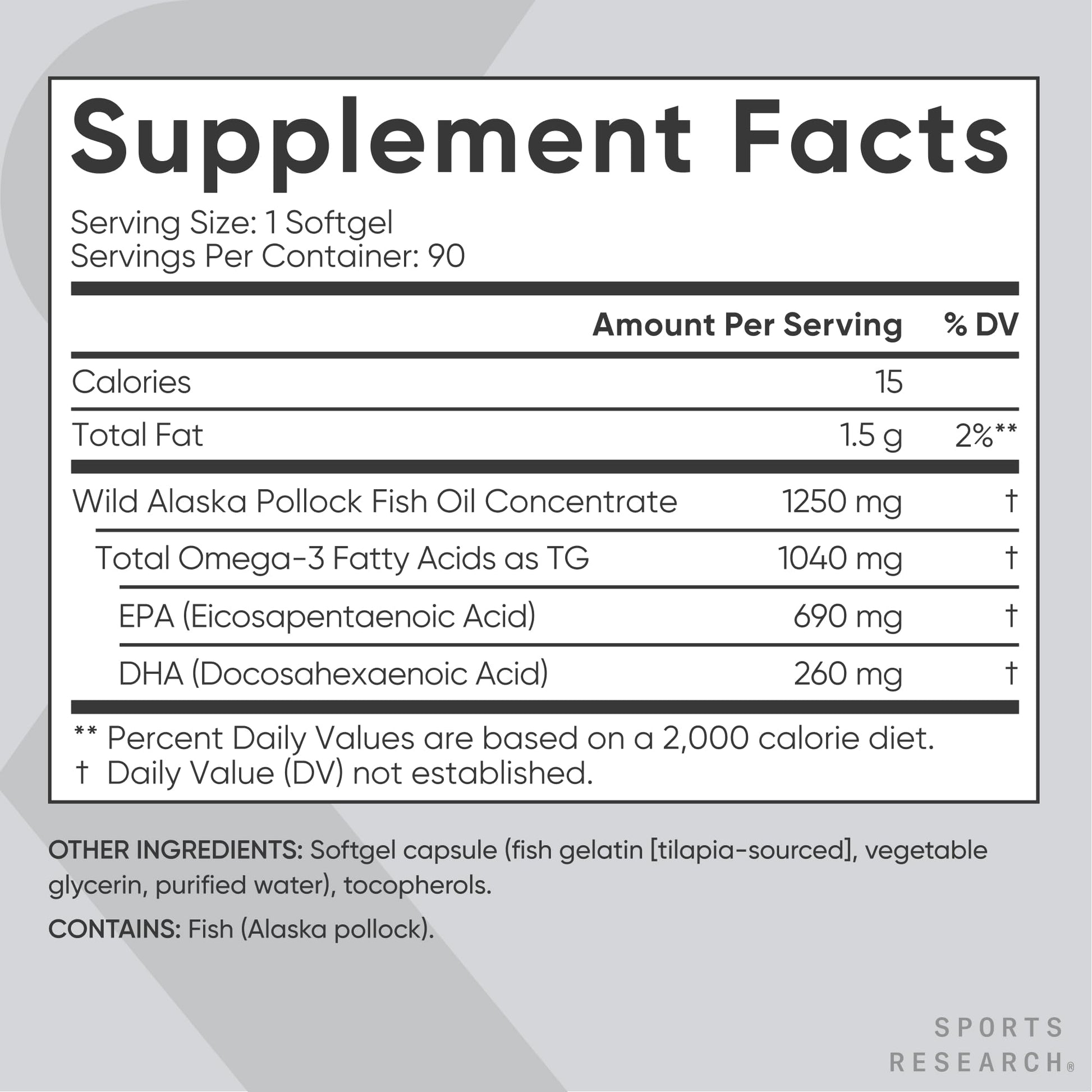 Sports Research® Omega-3 Fish Oil 1250 - Triple Strength Fish Oil Supplement from Wild Alaska Pollock - MSC Certified Sustainable · Non-GMO · Soy Free - 90 Softgel Capsules Sports Research Au supplements