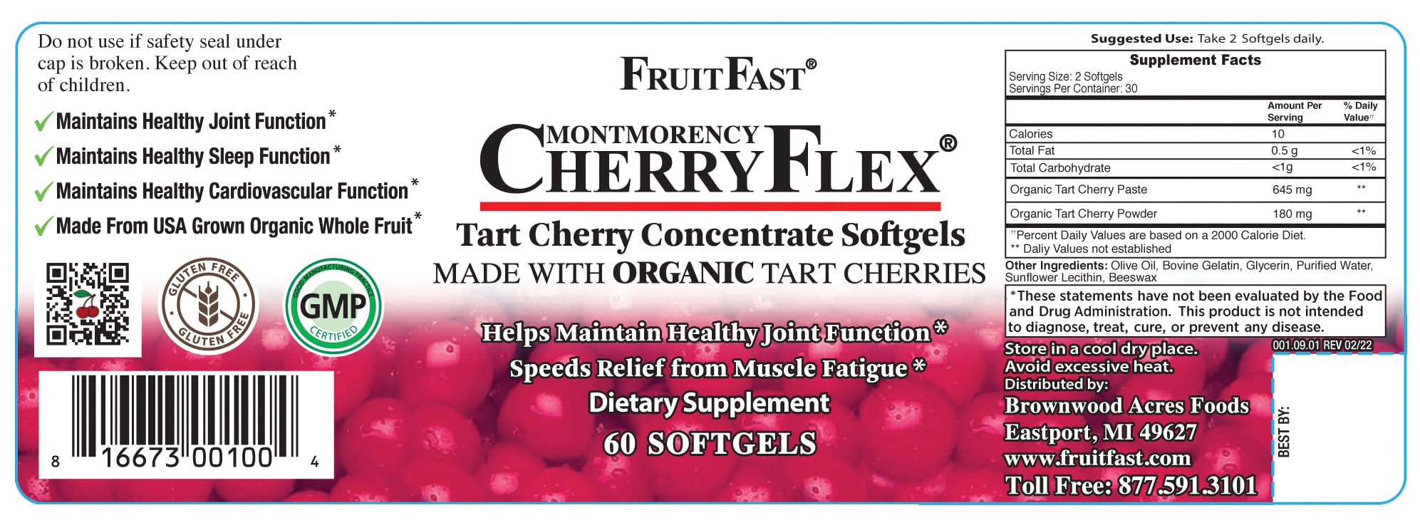 FruitFast CherryFlex 100% Red Tart Organic Cherry Concentrate Supplement - Chewable Softgel - 60 Count - Non-GMO and Gluten Free - Promotes Healthy Joint Function* FruitFast Au supplements
