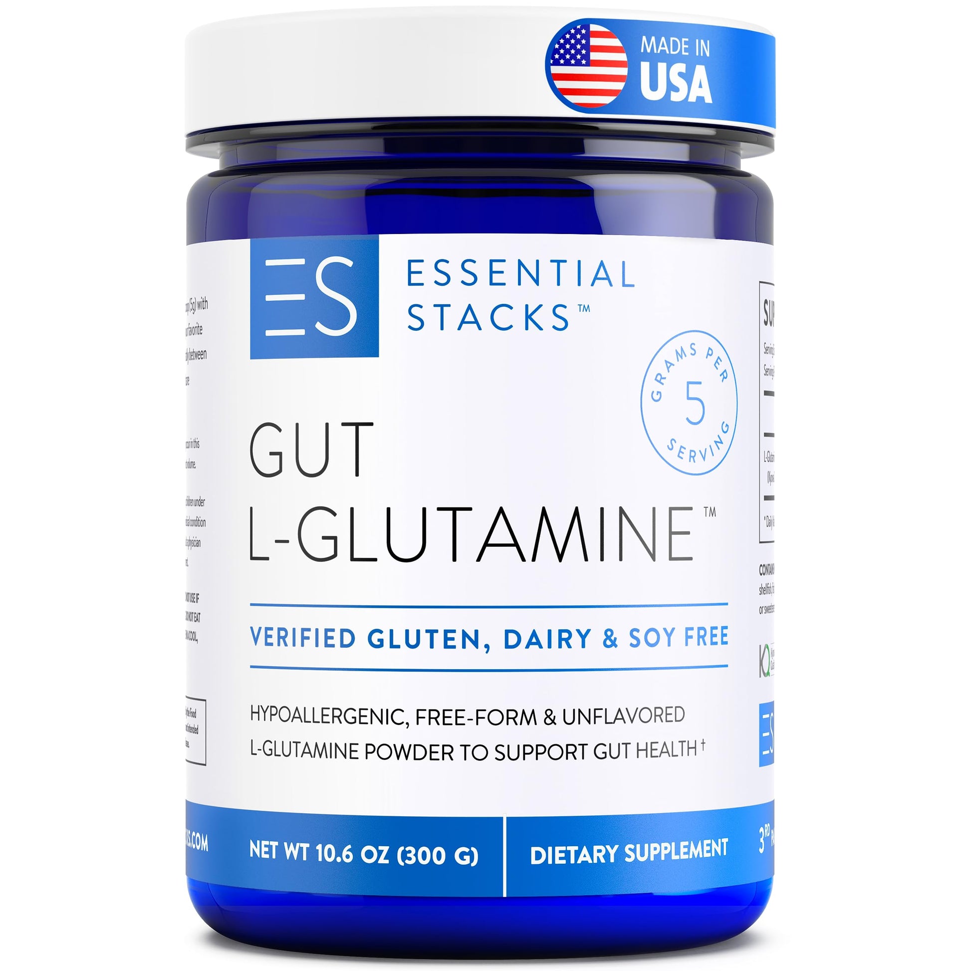 Essential Stacks Gut L-Glutamine Powder - Exclusively Made in USA - Pure L Glutamine Powder for Gut Health (60 Servings, Unflavored) Essential Stacks Au supplements
