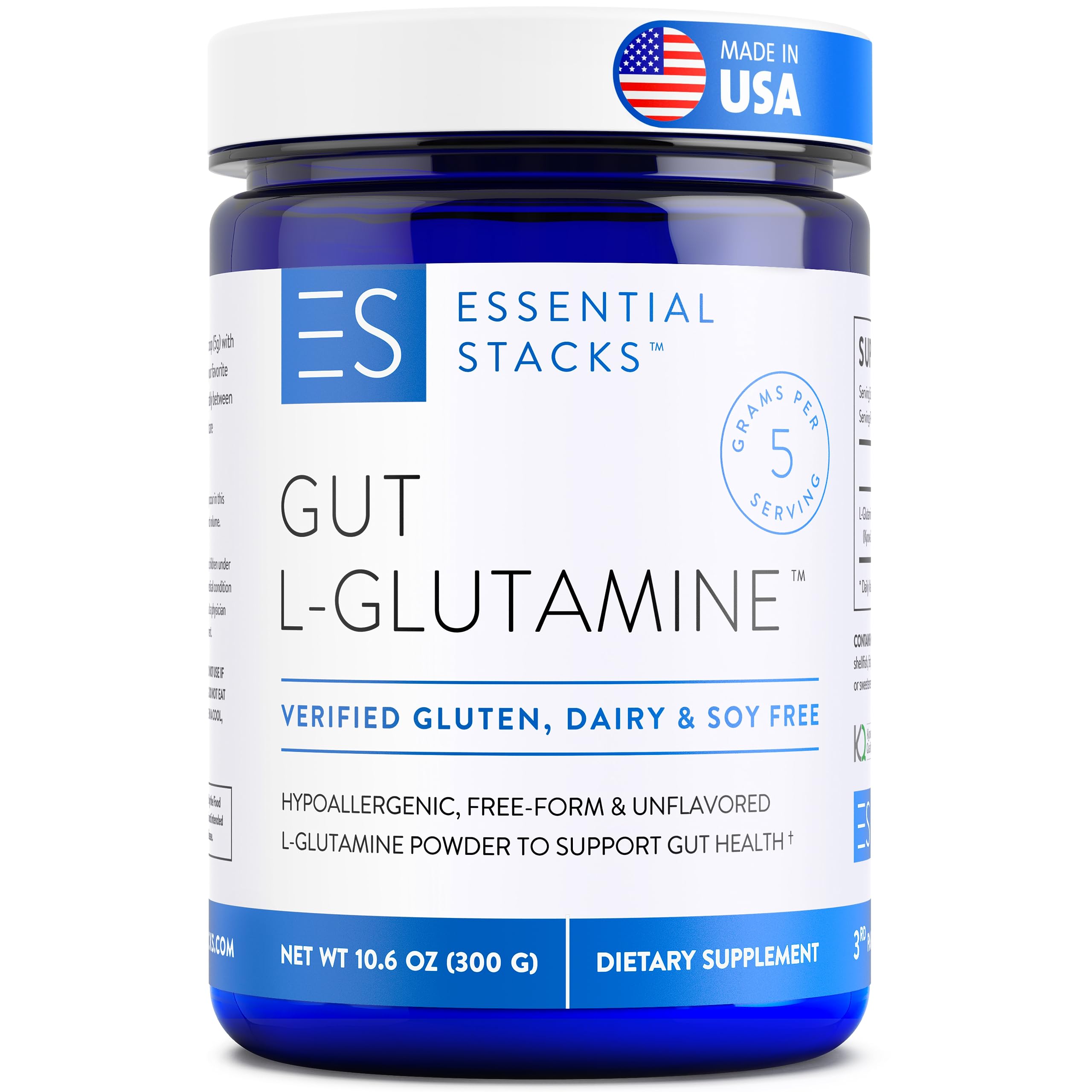 Essential Stacks Gut L-Glutamine Powder - Exclusively Made in USA - Pure L Glutamine Powder for Gut Health (60 Servings, Unflavored) Essential Stacks Au supplements