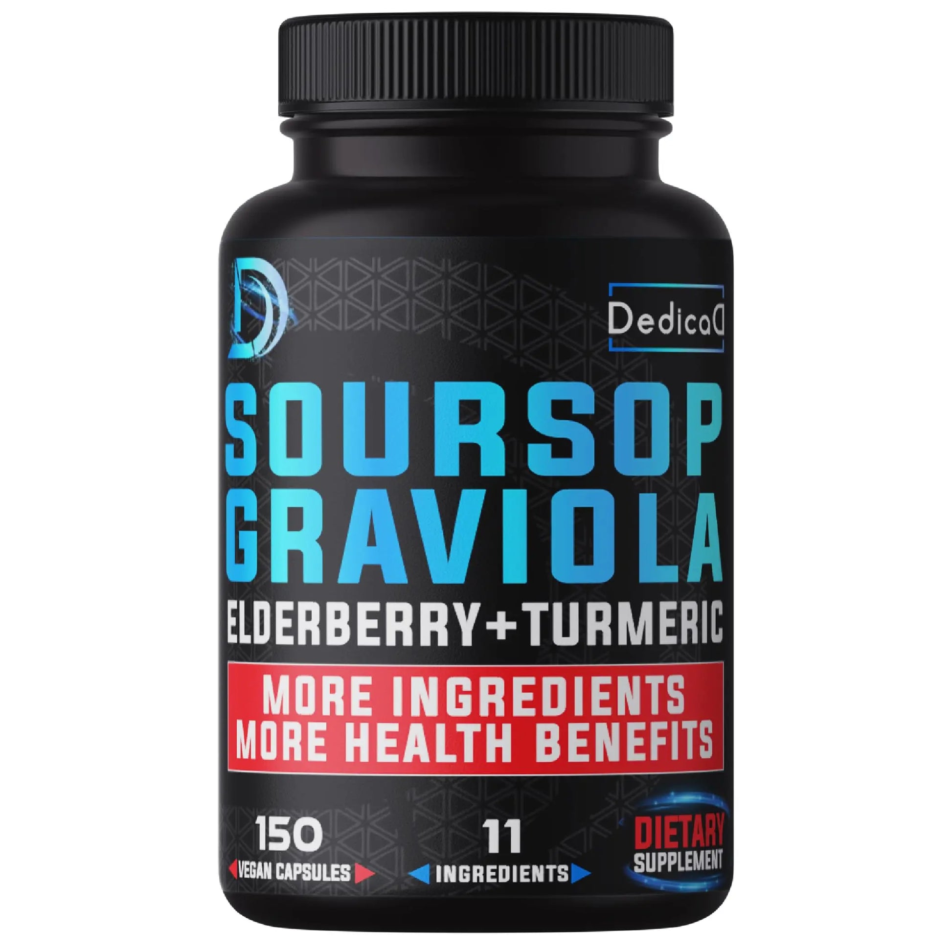 DEDICAD 11in1 Graviola Soursop Capsules for 5 Months Supply with Soursop Fruit, Elderberry, Turmeric, Ginger, Milk Thistle, Cranberry & More - Mood - 150 Vegan Capsules DEDICAD Au supplements