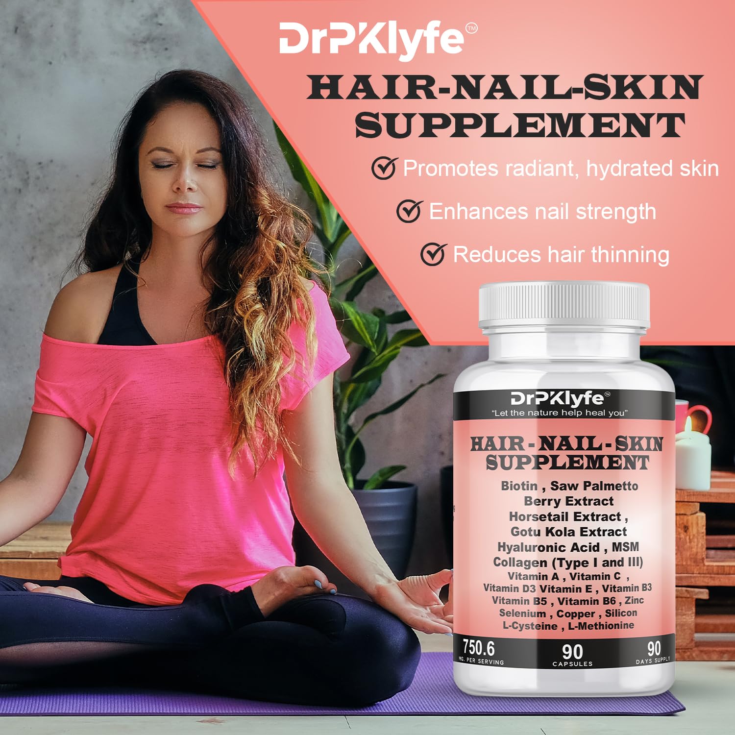 DrPKLyfe Hair, Nail and Skin Supplement Capsules:Biotin, Collagen, Collagen Peptides, Acid Hyaluronic, Biotin, Vitamin A, C, B5, B6 Saw Palmetto & More - 90 Capsules. DrPKLyfe Au supplements