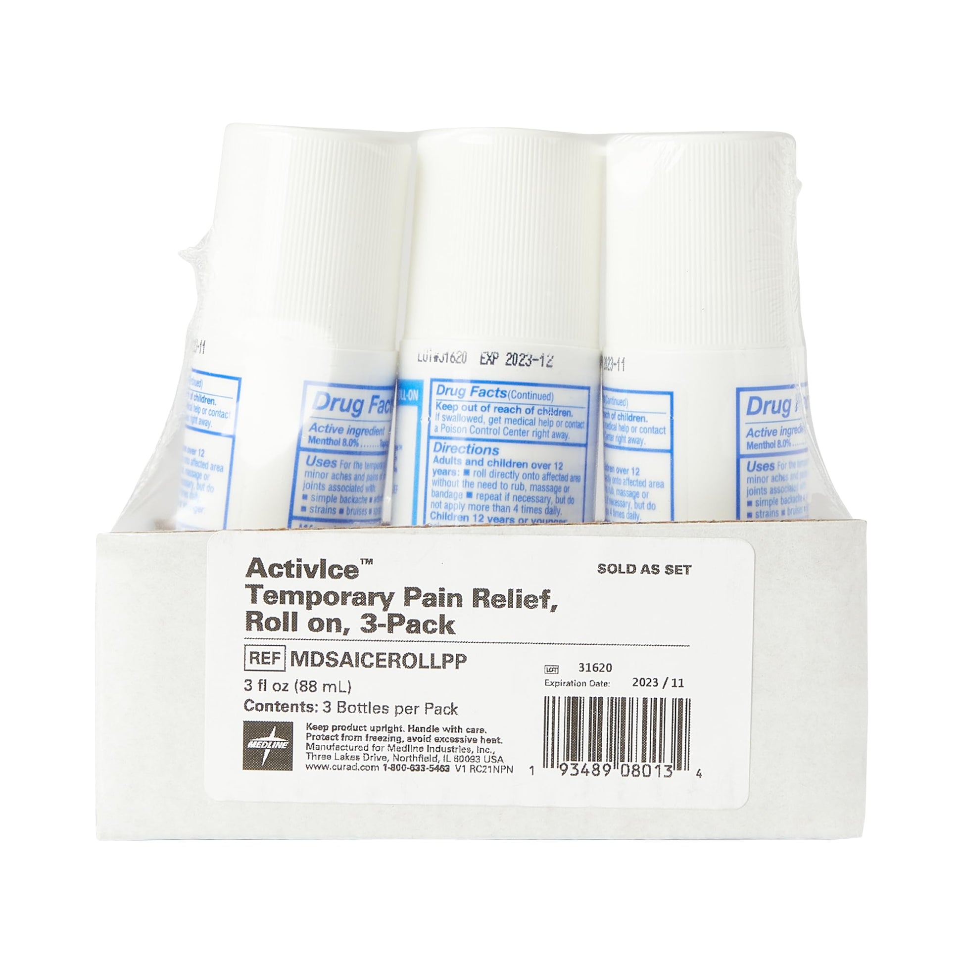 Medline ActivICE Roll-On Cooling Gel, Topical Pain Relief for Arthritis, Joint, Muscle, Back & Body Aches & Pain, 3 oz (3 Count) Medline Au supplements