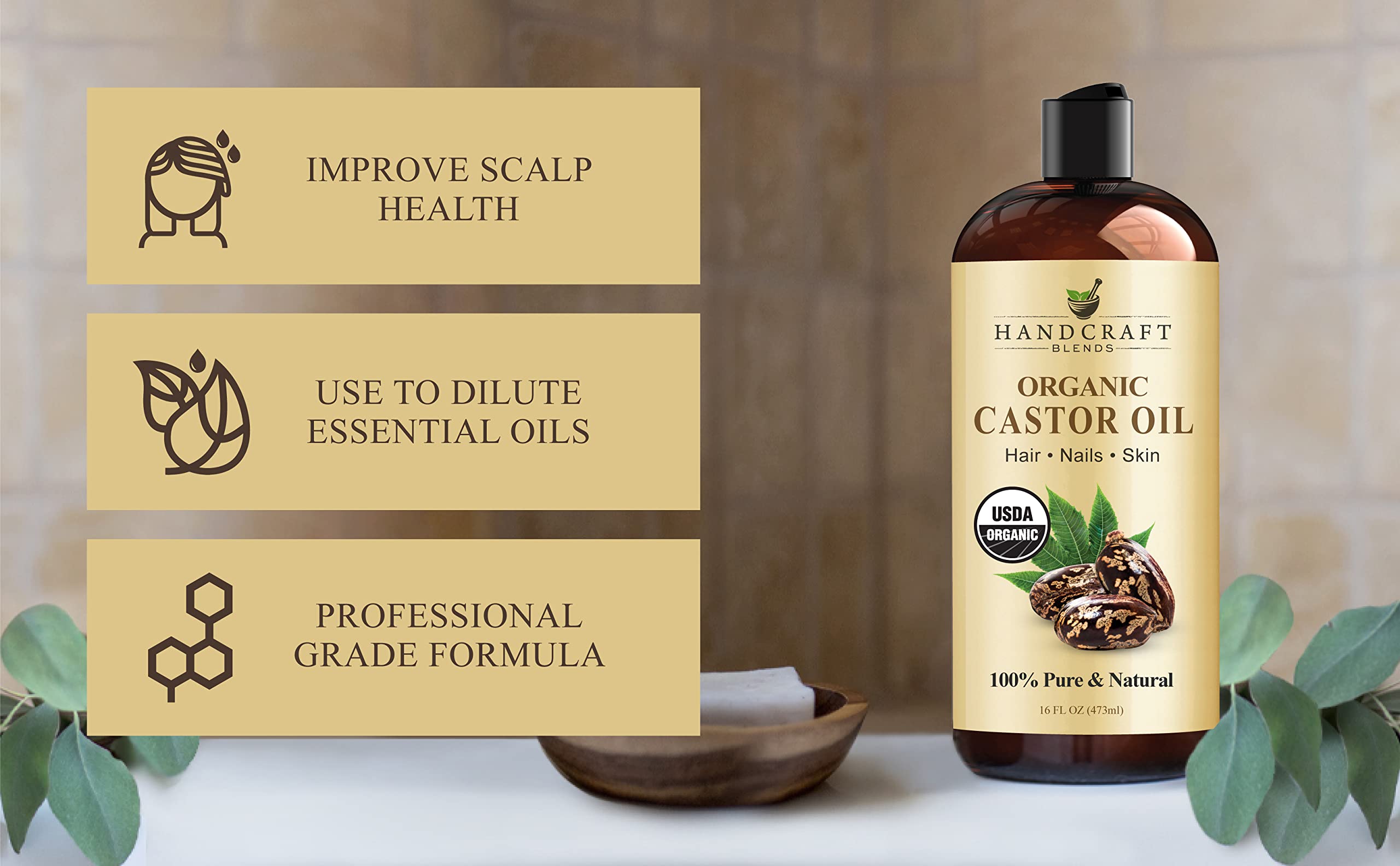 Handcraft Blends Organic Castor Oil for Hair Growth, Eyelashes and Eyebrows - 100% Pure Handcraft Blends Au supplements