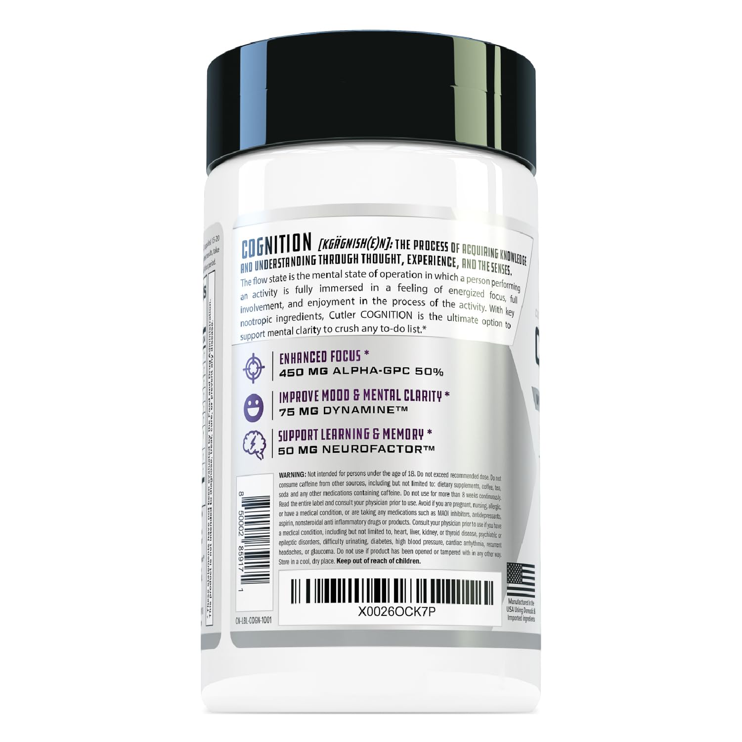 COGNITION High Potency Brain Nootropic Focus Supplement: Best Nootropic and Energy Pills for Mental Clarity, Memory, Studying, Gaming, and Work | Alpha GPC, Dynamine, Caffeine, L Theanine , 60 Count Cutler Nutrition Au supplements