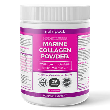 Hydrolysed Marine Collagen Peptides Powder with Hyaluronic Acid, Biotin, Vitamin C & B Vitamins – 10,000mg Collagen nutripact Au supplements