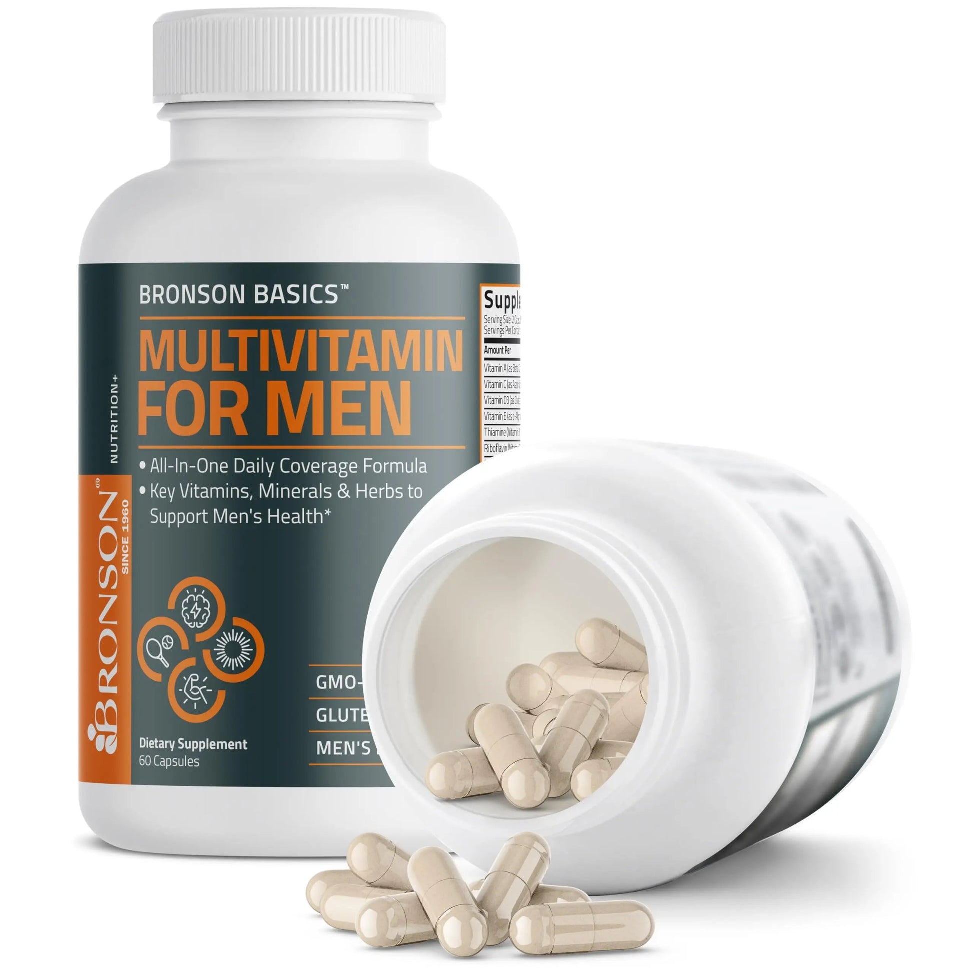 Bronson Multivitamin for Men All-in-One Daily Coverage Formula Key Vitamins, Minerals & Herbs to Support Men's Health, 60 Capsules Bronson Au supplements