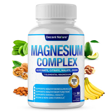 Magnesium Complex 7 Elemental Magnesium Supplement 1000mg – Magnesium Glycinate, Citrate, Malate, Taurate, Oxide, Aspartate, Orotate Non-GMO 90 Capsules DECENT NATURE Au supplements