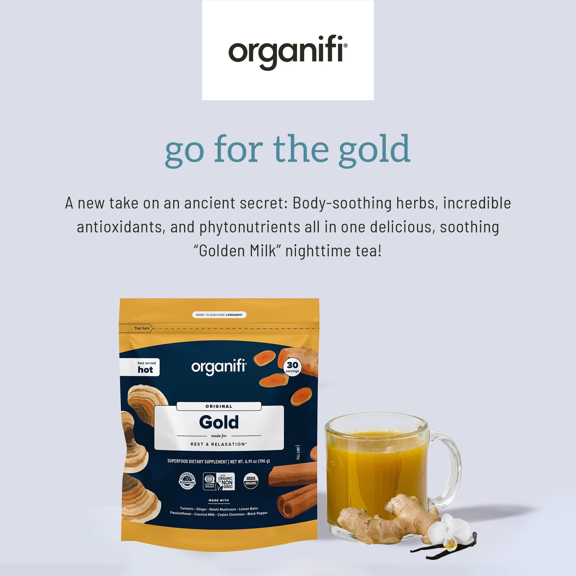 Organifi: Gold - Superfood Supplement Powder- 90 Servings (3 Pack) - Stress Support Organifi Au supplements