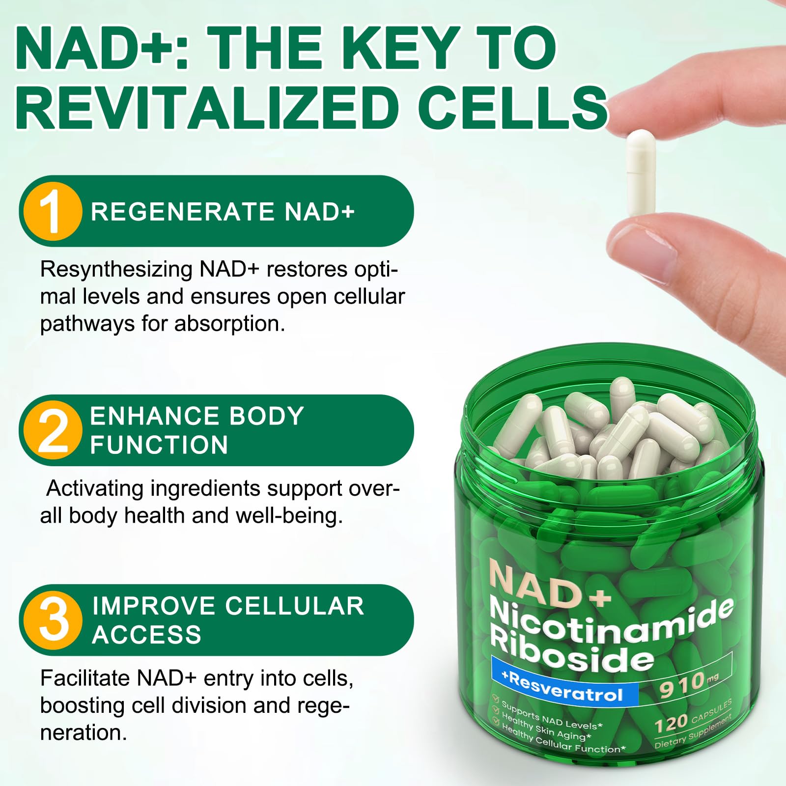 NAD Supplement 120 Capsules, Liposomal Nicotinamide Riboside, Resveratrol, Quercetin, NAD Nicotinamide Riboside Resveratrol 910mg for Women & Men, NAD Supplement for Anti Aging and Cell Regeneration RHBESTOK Au supplements