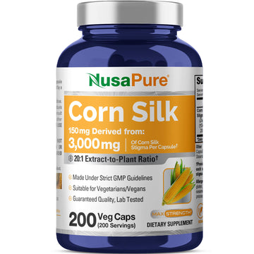 NusaPure Corn Silk Extract 3,000 mg per Caps - 200 Veggie Caps (100% Vegetarian, Non-GMO, Extract 20:1, Vegan) NusaPure Au supplements
