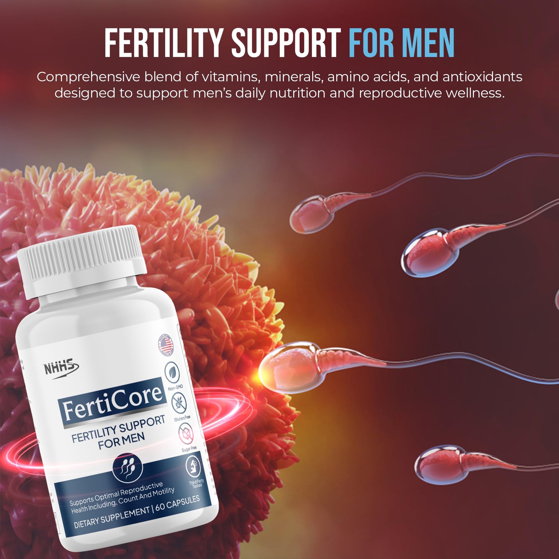 NHHS FertiCore – Men’s Fertility & Reproductive Wellness Supplement – Supports Sperm Health, Motility & Vitality – with Vitamins, Minerals, Amino Acids & Antioxidants – Made in USA, 60 Capsules NHHS Au supplements