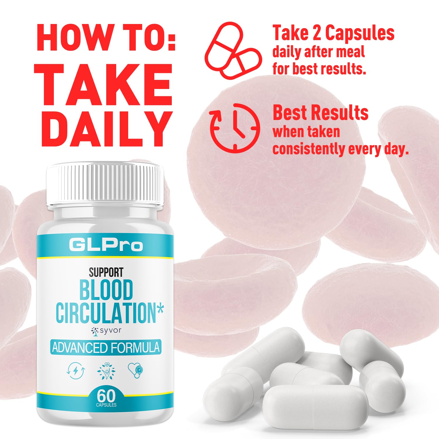GLPro Blood Capsules, Official GLPro Blood Health Support Pills with All Natural Ingredients, Advanced Formula Supplement with Maximum Strength Premium Vitamins for Women and Men (60 Capsules) Syvor Au supplements