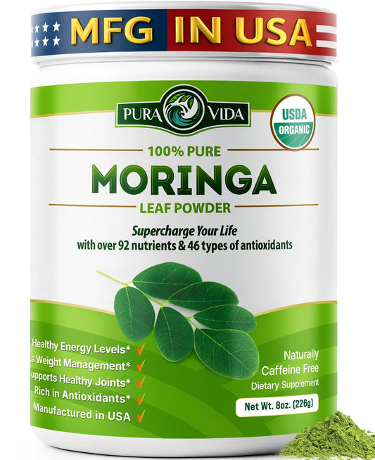 PURA VIDA MORINGA Organic Moringa Powder, Premium 100% Leaf Powder Single Origin - USDA Organic Moringa Oleifera Leaf PURA VIDA MORINGAUS supplements