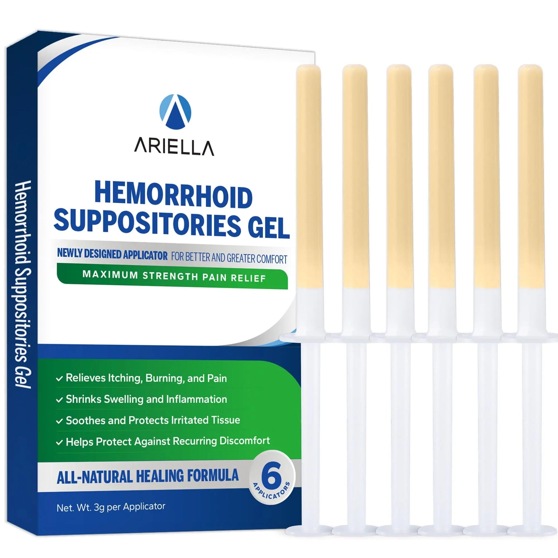 Ariella Hemorrhoid Treatment Suppository Gel: Natural & Herbal - Relieve Itching Burning Discomfort - Internal Relief - New Rounded Applicator - Nighttime Use (Pack of 6) Ariella Au supplements