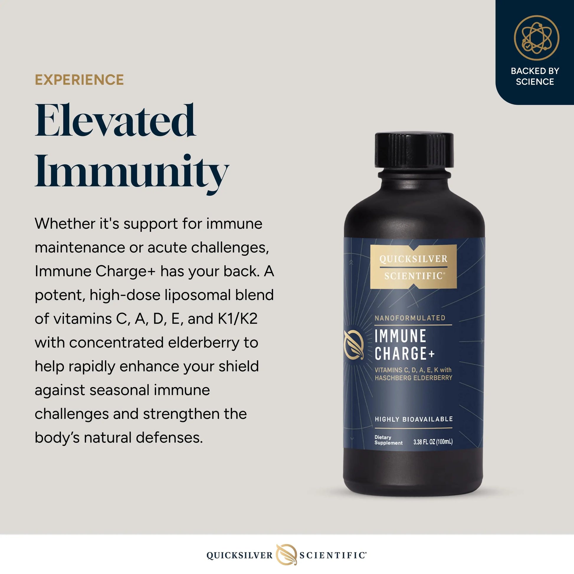 Quicksilver Scientific Immune Charge+ - Elderberry with 10,000 IU Vitamin D3, 25,000 Vitamin A, C, E, K1 & K2 for Immune Health & Lung Support (100ml) Quicksilver Scientific Au supplements