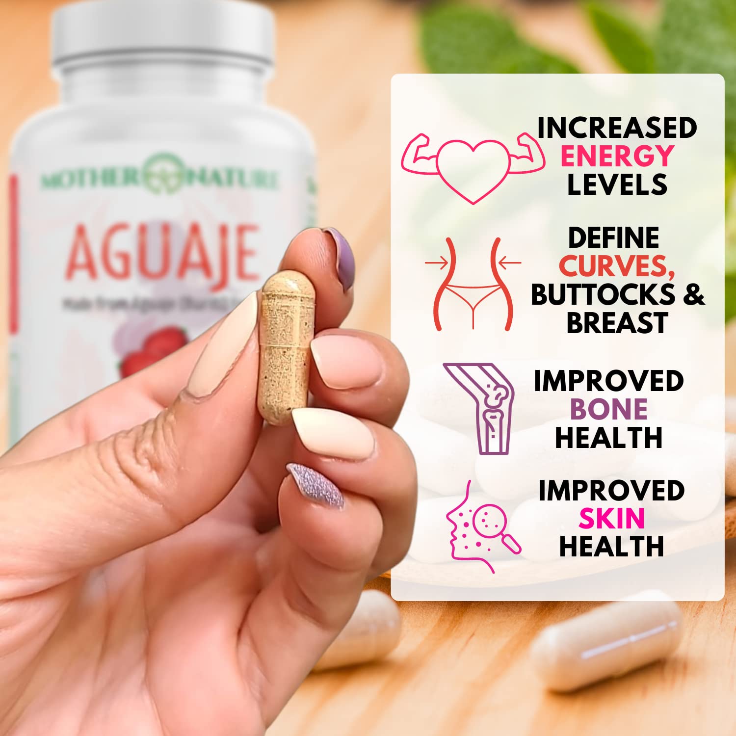 Mother Nature Aguaje Curves Capsules for Women, 1000mg (120ct), Natural & Sustainably Sourced Aguaje Fruit from Peru for Female Health, Hormone Balance, Curve Enhancer, Vegan, Non-GMO & Gluten-Free Mother Nature Organics Superfoods for Organic Living Au supplements