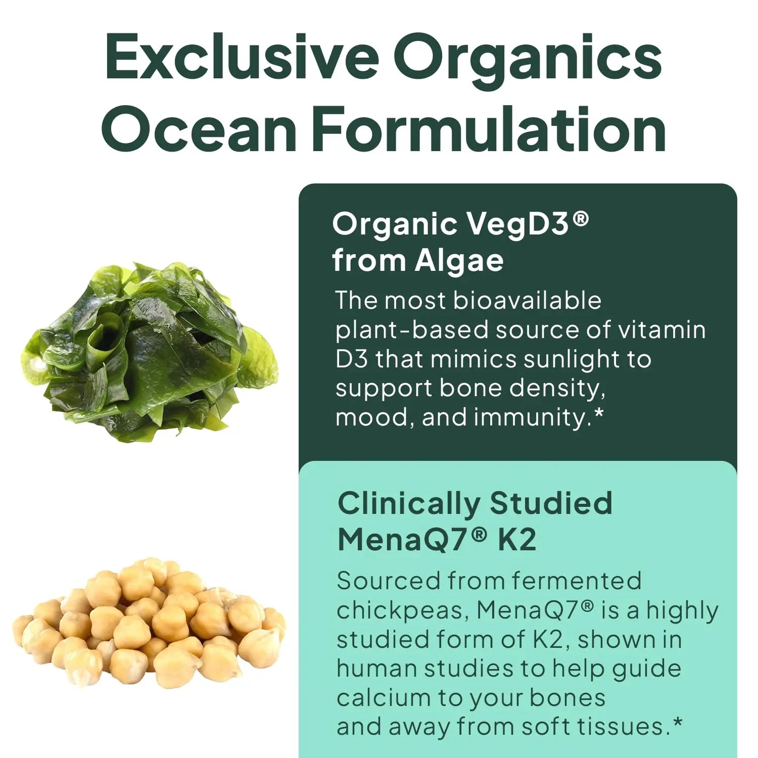 Organics Ocean Better D3 + K2-100% Organic VIT D3 and K2 Supplements with Maximum Bioavailability - Supports Bone Density, Calcium Balance Organics Ocean Au supplements