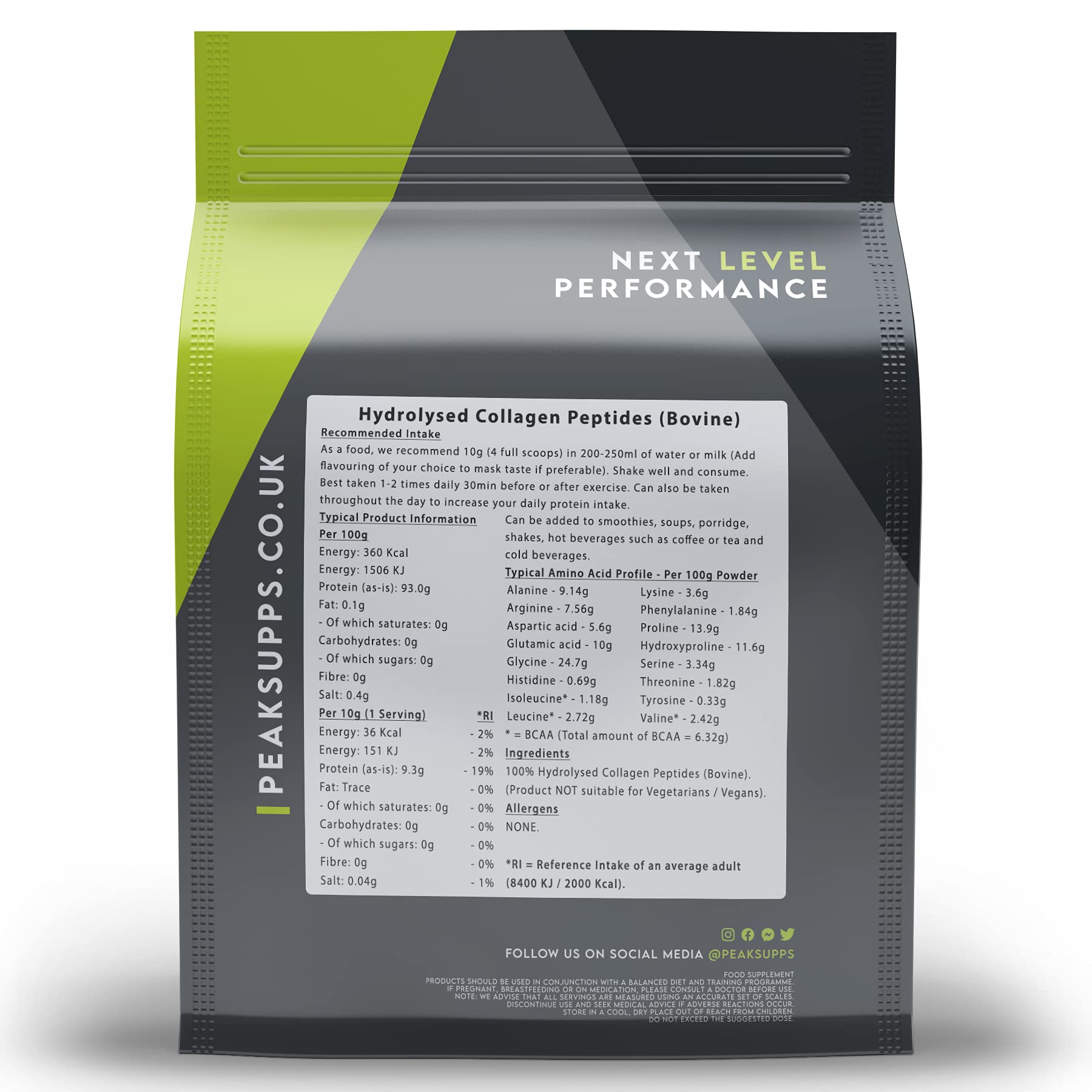Grass Fed Collagen Powder | Pure Hydrolysed Bovine Protein Peptides (1Kg) Peak Supps Au supplements