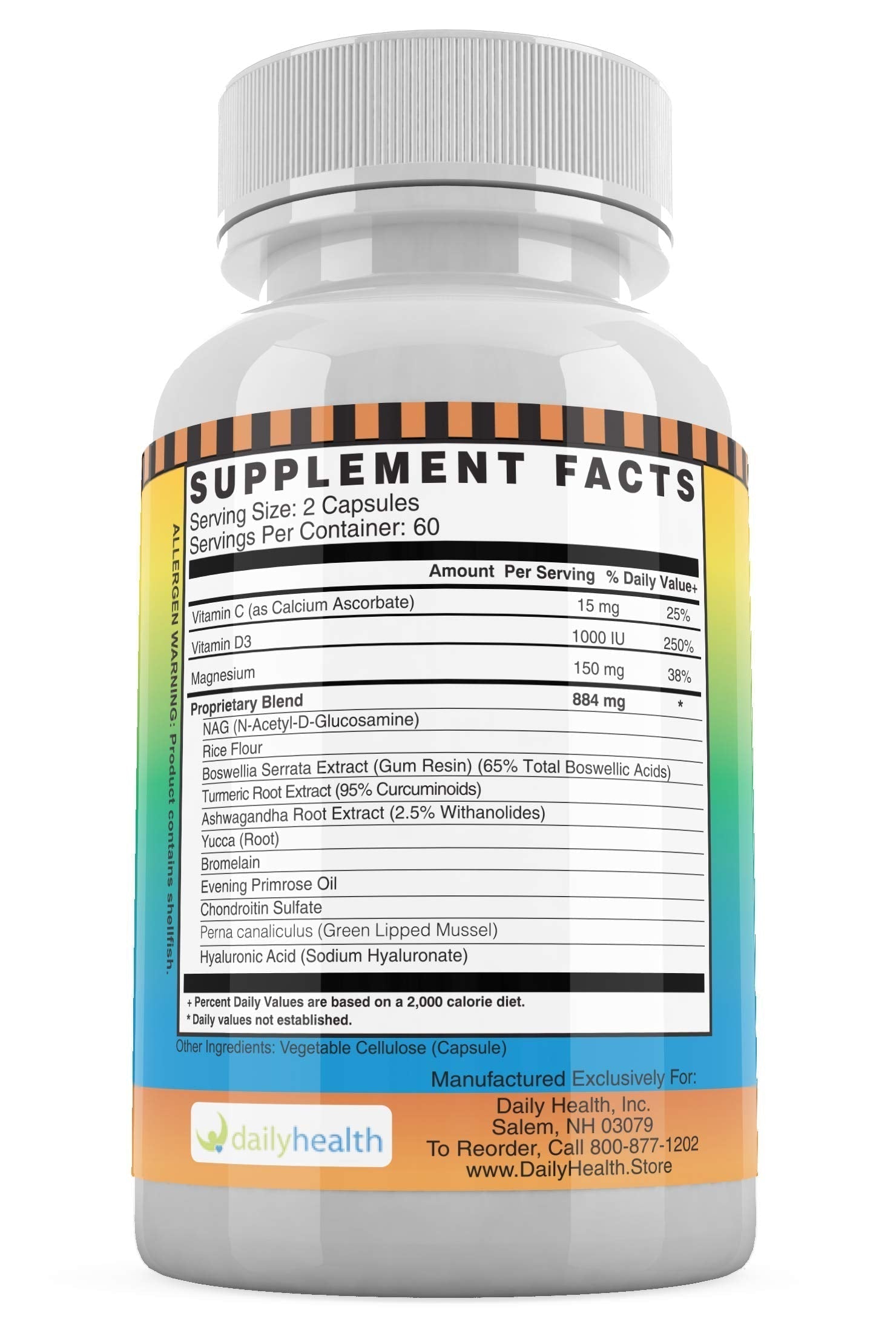 Daily Health, Flexprotex D 884mg Joint Muscle Support 120 Capsules Natural Herbal Turmeric Chondroitin Glucosamine Yucca Boswellia Hyaluronic Acid Ashwagandha D3 Magnesium (1 Month Supply) Daily Health Au supplements