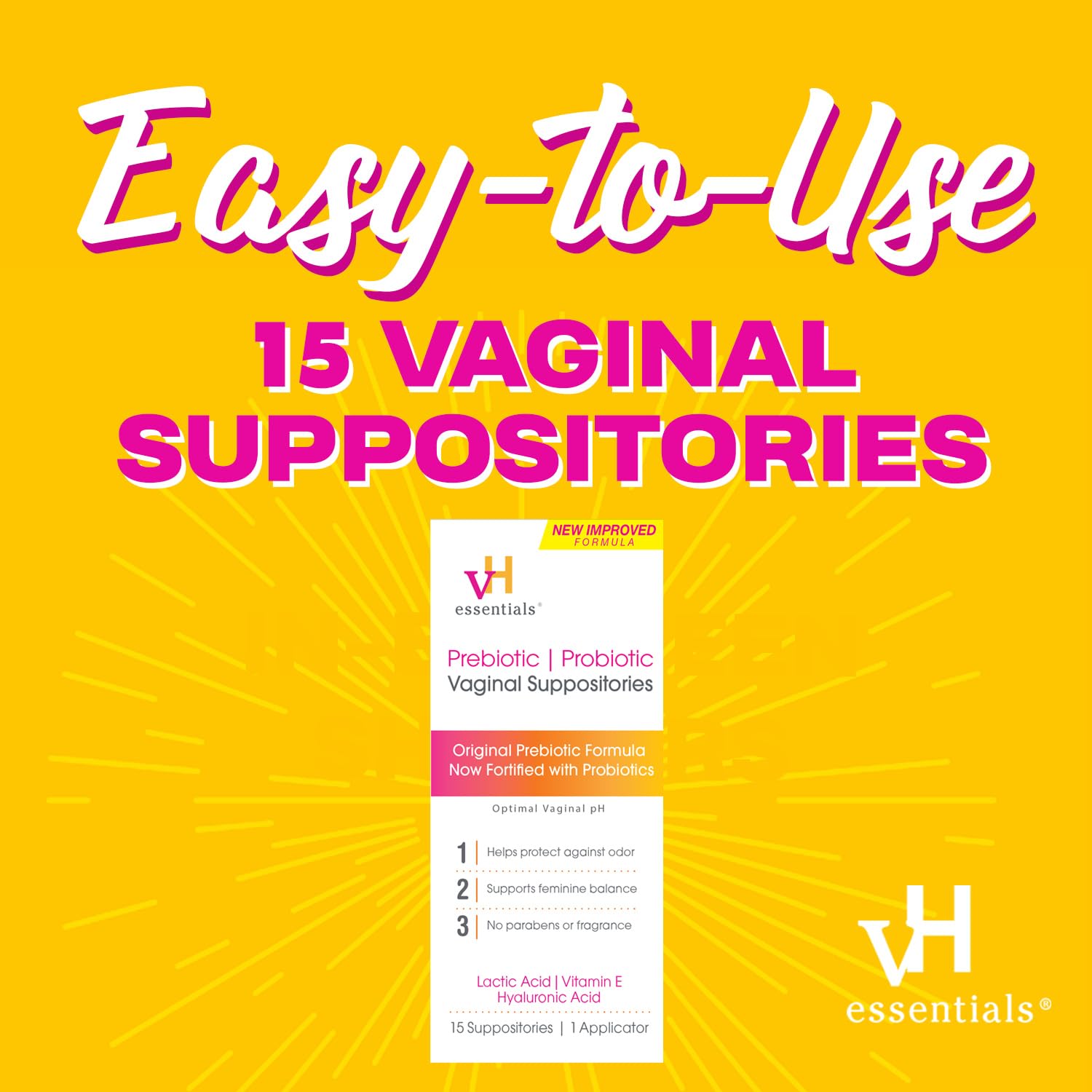 vH essentials Prebiotic PH Balanced Vaginal SuppositoriesBox, Original Version, 15 Count vH essentials Au supplements
