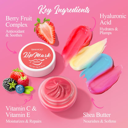 4 Pack Lip Mask Set, Hydrating Lip Mask Overnight - Berry, Grape, Mint, Vanilla Flavors, Lip Sleeping Mask Nourish Lip Balm with Vitamin C & Shea Butter | Dry Lips Care Gift SHVYOGAu supplements