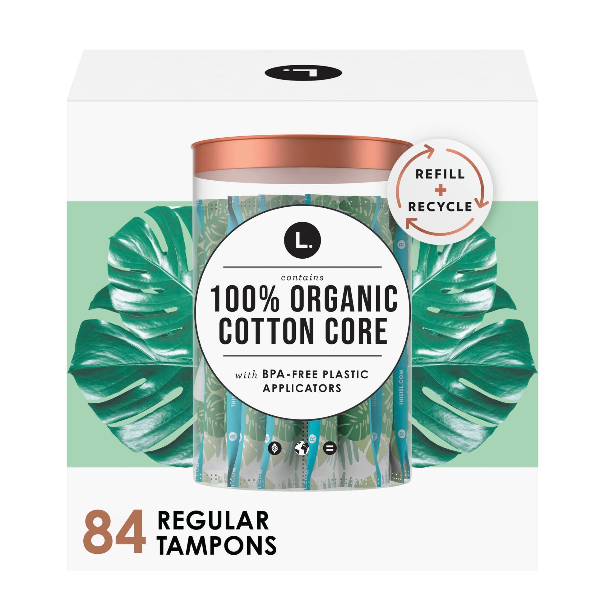 L. Organic Cotton Tampons - Regular 42 Count x 2 Packs (84 Count Total) (Packaging May Vary) L.US supplements