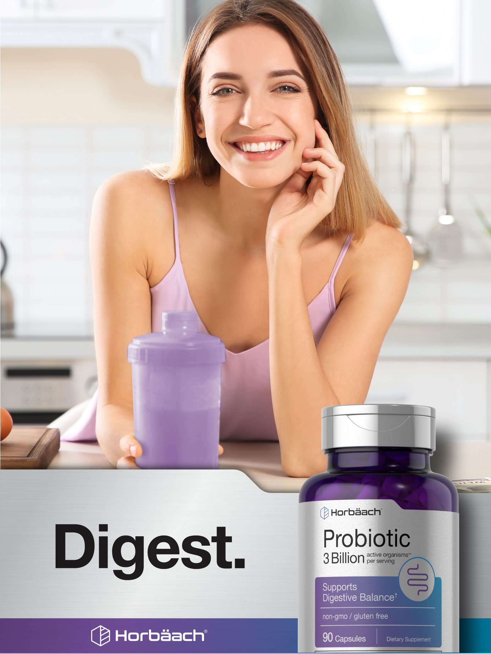 Probiotic for Women & Men's Digestive Health | 3 Billion CFU | 90 Capsules | Non-GMO Horbäach Au supplements