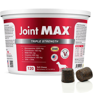 Joint Max TS Joint Supplement Vet Formulated Pain & Inflammation Relief Treats Hip Dysplasia & Arthritis, Glucosamine, Chondroitin, Turmeric, MSM, HA, Creatine, Omega 3 EPA + DHA.120 Soft Chews Joint Max Au supplements