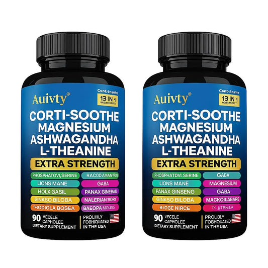 Auivty Cortisol Manager & Adrenal Support - Cortisol Reducer for Stress Relief, Calm & Sleep - 13-in-1 Adaptogen with Ashwagandha & Magnesium - 180 Capsules (2-Pack) AuivtyAU supplements