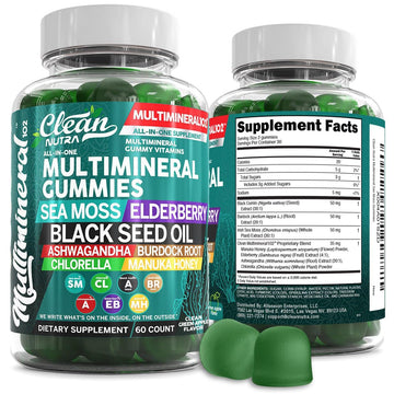 Sea Moss Gummies | Clinically Tested - Black Seed Oil Ashwagandha Elderberry Burdock Root Chlorella Manuka Honey - Vegan Irish Sea Moss Gummy Vitamins for Adults Kids Men Women - Green Apple Flavor Clean Nutraceuticals Au supplements