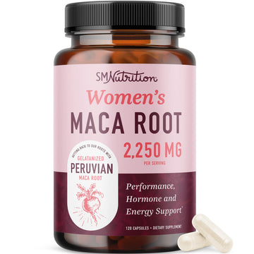 Organic Maca Root Capsules for Women | Peruvian Maca 2250MG Extra Strength | Red, Black & Yellow Root Powder with Black Pepper | Herbal Supplement to Support Energy & Hormone Balance | 120 Ct SMNutrition Au supplements