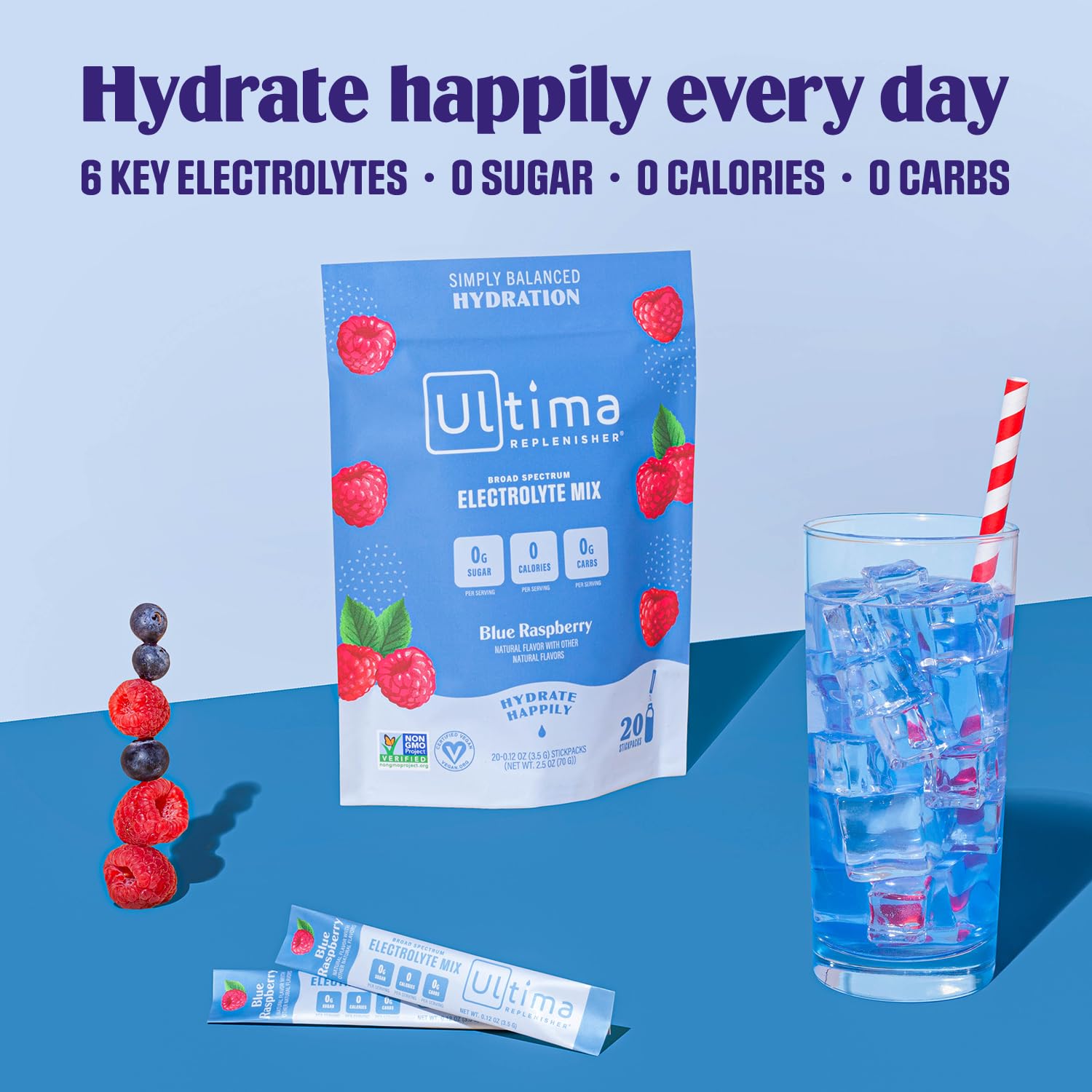 Ultima Replenisher Daily Electrolyte Drink Mix – Blue Raspberry, 20 Stickpacks – Hydration Ultima Replenisher Au supplements