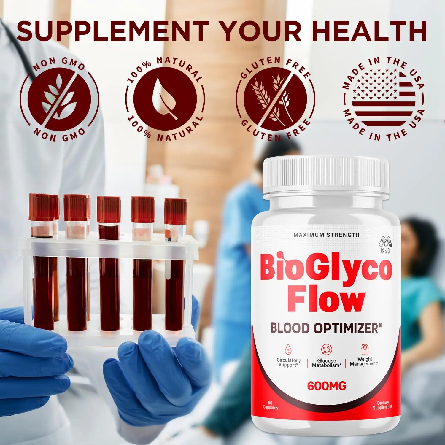 (3 Pack) BioGlyco Flow Blood Optimizer Capsules, Official BioGlyco Flow Pills with All Natural Ingredients, Advanced Health and Wellness Supplement with Maximum Strength Multivitamins (180 Capsules) MJO Au supplements