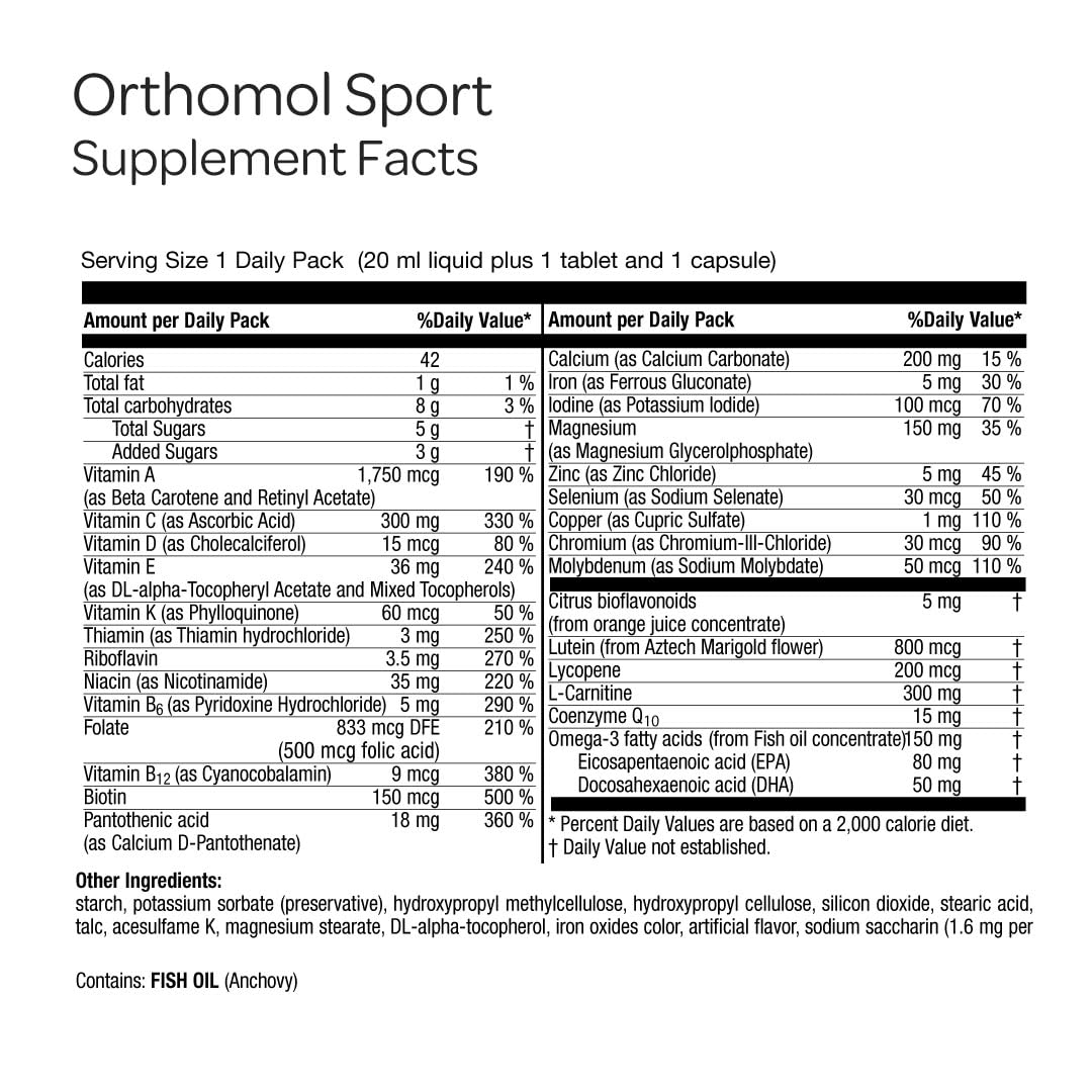 Orthomol Sport, 30-Day Supply, Premium Sports Nutrition Supplement with Vitamins A, B, C, D, E, Zinc, Iodine, Coenzyme Q10, L-Carnitine, Omega-3, and Essential Minerals for Optimal Performance Orthomol Au supplements