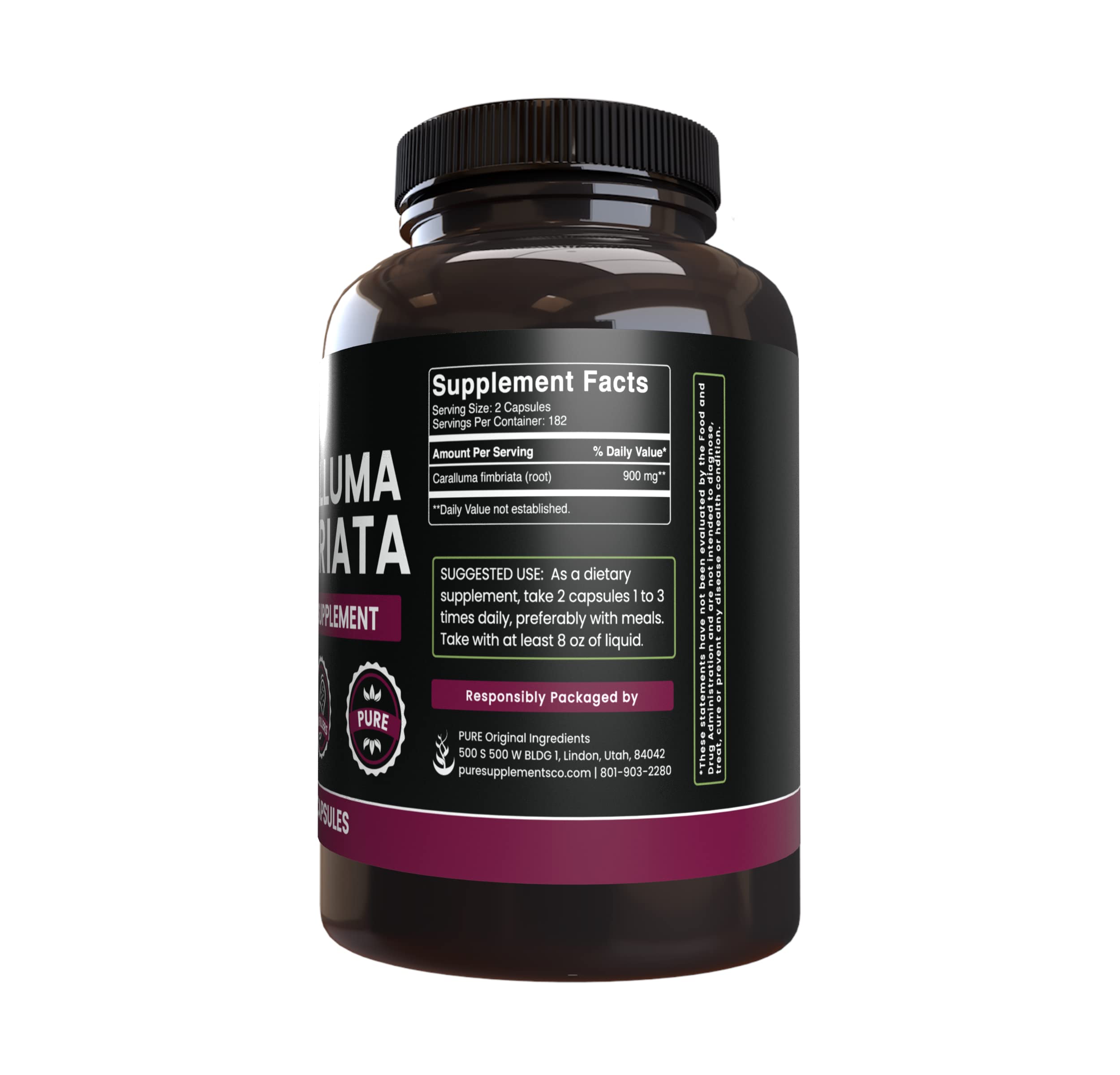 PURE ORIGINAL INGREDIENTS Caralluma Fimbriata (365 Capsules) No Magnesium Or Rice PURE ORIGINAL INGREDIENTS Au supplements