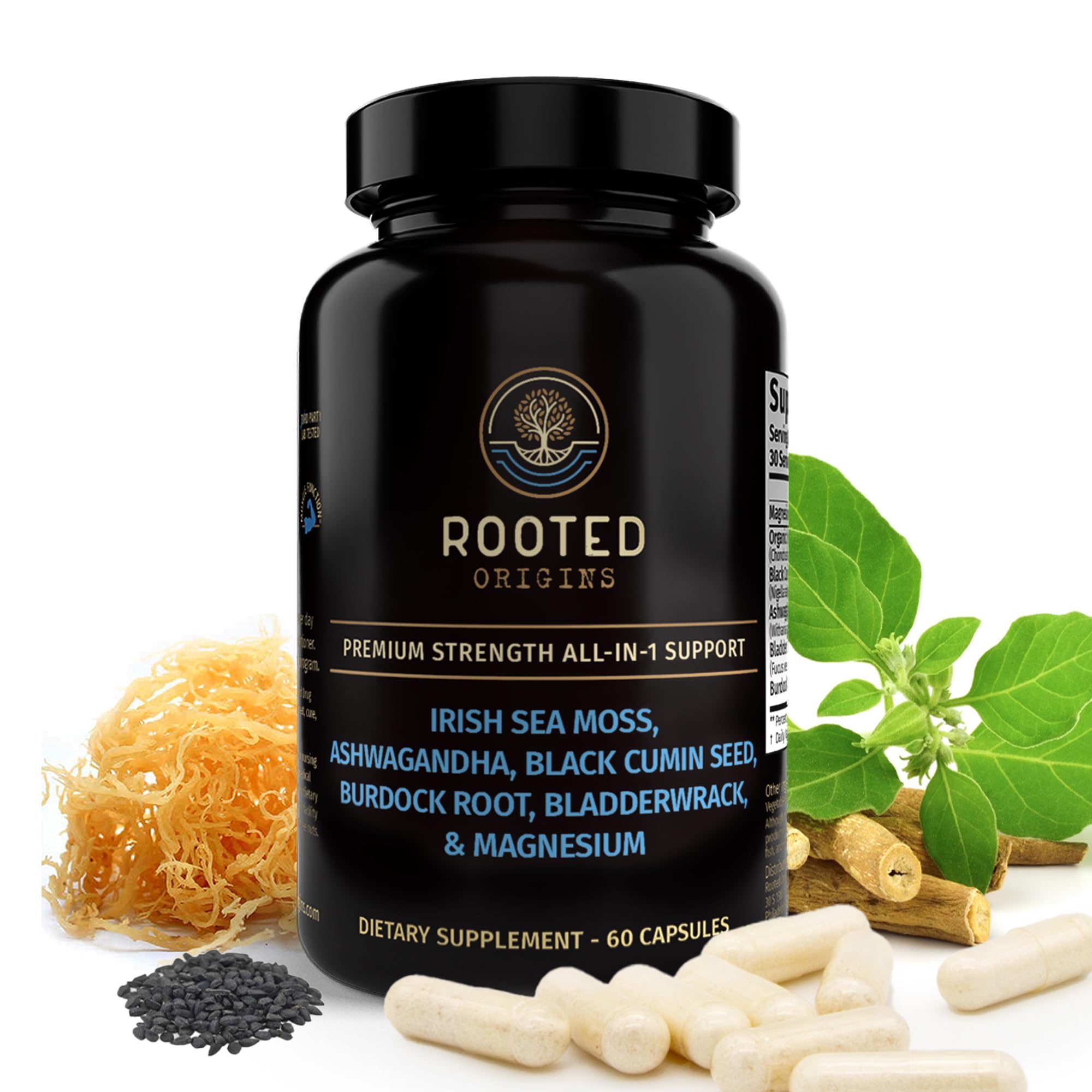 Rooted Origins Sea Moss Capsules – Irish Sea Moss Advanced, Magnesium, Ashwaghanda, Black Seed Oil, Burdock Root & Bladderwrack – Immune Support, Gut Health, Energy, & More – 60 Capsules Rooted Origins Au supplements