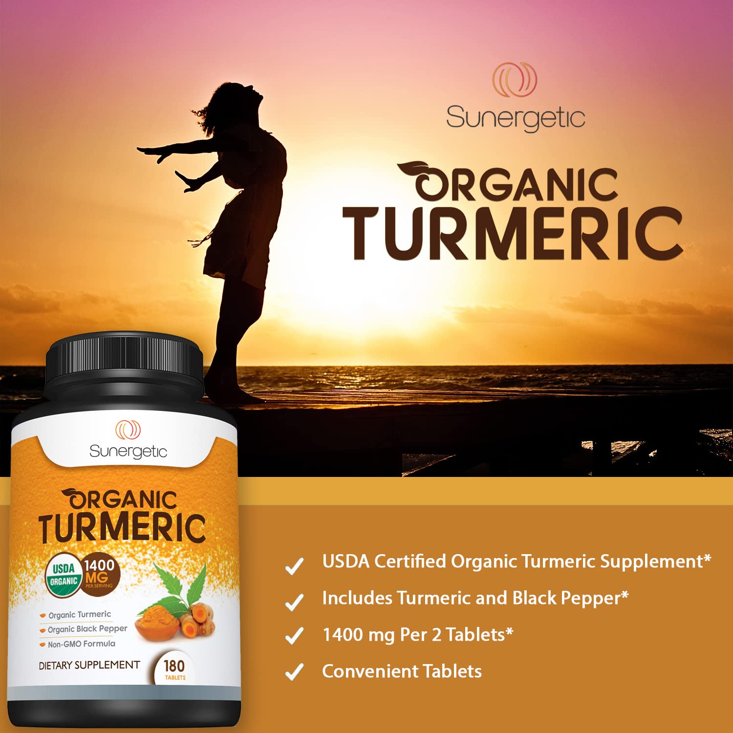 Sunergetic USDA Certified Organic Turmeric Supplement – Includes Organic Turmeric Sunergetic Au supplements