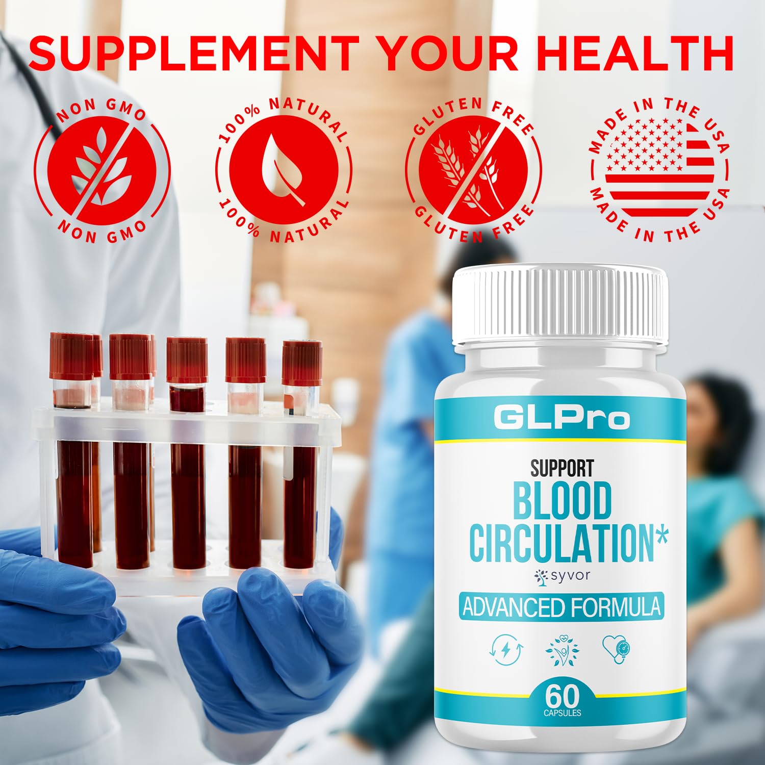 GLPro Blood Capsules, Official GLPro Blood Health Support Pills with All Natural Ingredients, Advanced Formula Supplement with Maximum Strength Premium Vitamins for Women and Men (60 Capsules) Syvor Au supplements