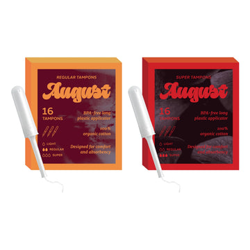 August Organic Tampons, Regular and Super Absorbency, BPA Free Long Applicators, Toxin Free August Au supplements