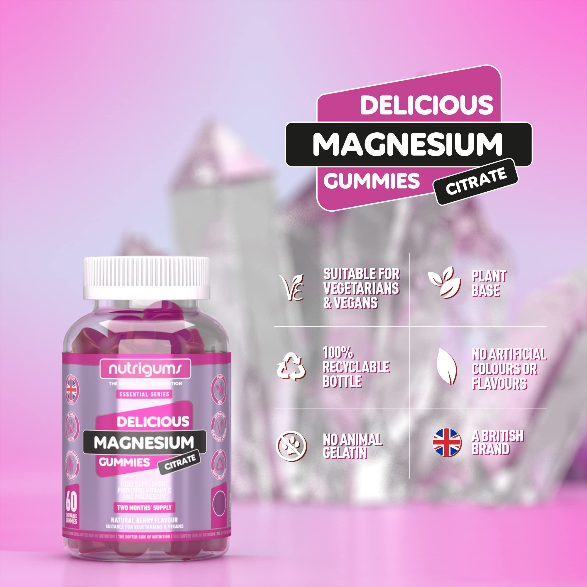 Magnesium Citrate 1250mg & Vitamin C Gummy | Mixed Berry Flavour | 60 Vegan Gummies Nutrigums Au supplements