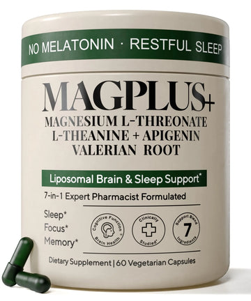 Magnesium L-Threonate with Apigenin, Valerian Root & L-Theanine – No Melatonin Restful Sleep & Brain Supplement – Clinically Studied 7-Ingredient Formula – Memory & Focus – 60 Capsules Plus+Ultra Au supplements