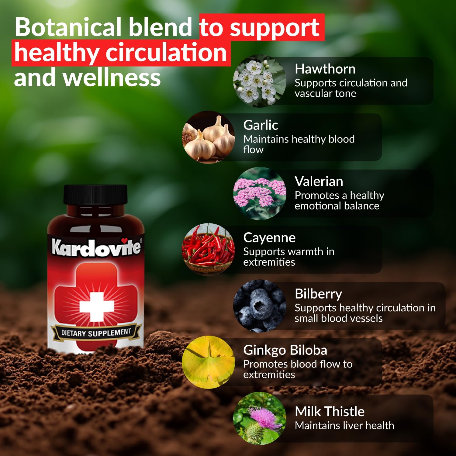 Kardovite Herbal Circulation Support Capsules 180s | Supports Circulatory Wellness with Hawthorn, Garlic, Ginkgo, Cayenne, Milk Thistle, Bilberry & Valerian | Supports Vitality & Daily Wellness Kardovite Au supplements